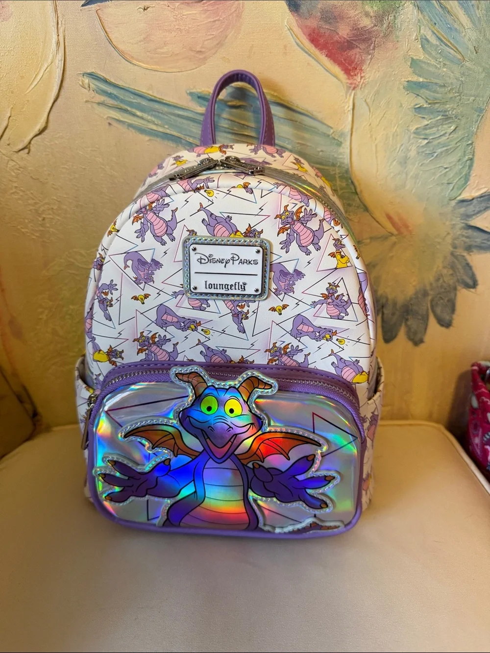 Loungefly Disney Parks FigmentIridescent Holographic allover print Mini BP New!